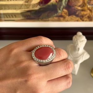Pink stone silver ring